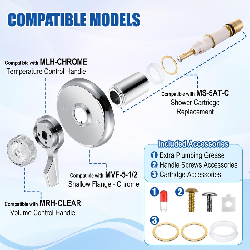 Avenuebool Single Lever Tub and Shower Rebuild Kit, Compatible with