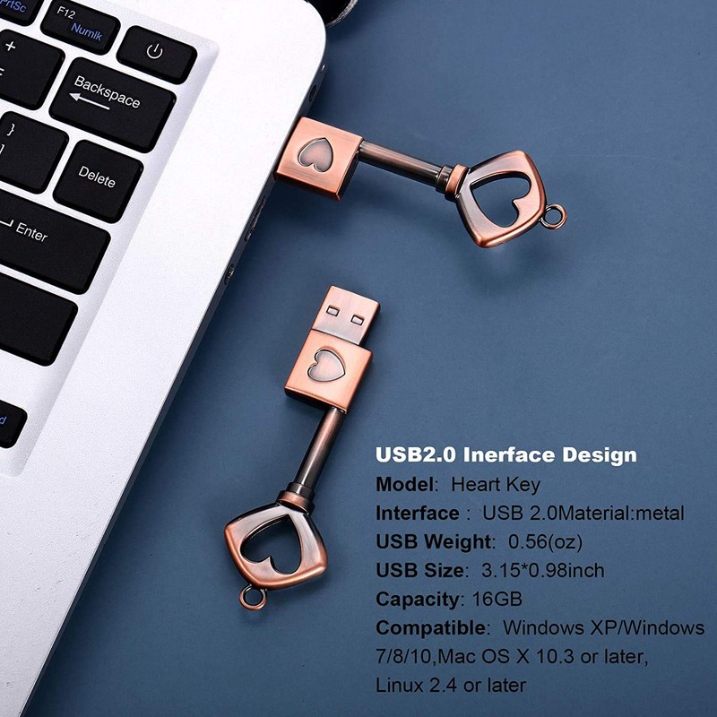 Funny Metal Copper Heart Shape Key USB Flash Drive USB