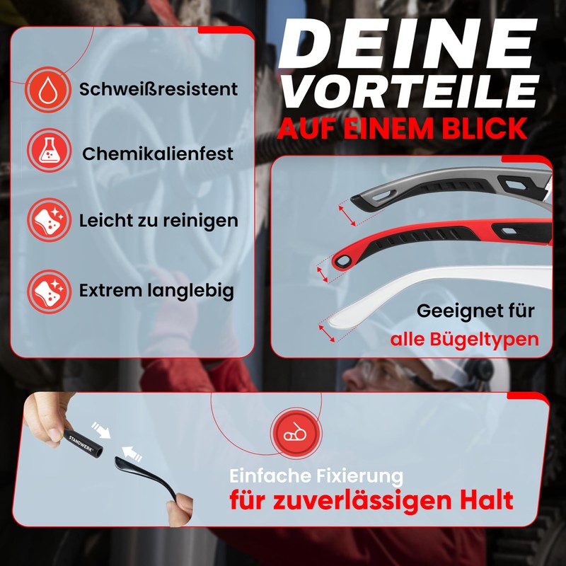 STANDWERK Work+ Glasses Strap [Non-Slip Effect] for Safety Glasses, Work