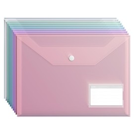 10 Pcs A4 Size Colored Plastic Envelope Folders Waterproof Document Envelopes Clear Snap File Folders Envelope File Bags Closure Document Folders with Label Pocket