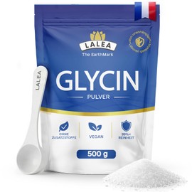 LALEA Glycin Pulver 500g – 100% reines L-Glycin Aminosäure – Kollagen-Baustein – Vegan, ohne Zusätze, hochlöslich – Unterstützt Schlaf, Gelenke & Haut – 100 Portionen
