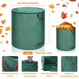 2 Pcs 72 Gallon Reusable Yard Waste Bags,Collapsible Lawn and Leaf Bags with Lid and Handle,Garden Waste Yard Bags Collapsible Trash Can for Camping,Foldable Grass Clipping Bin Laundry Container