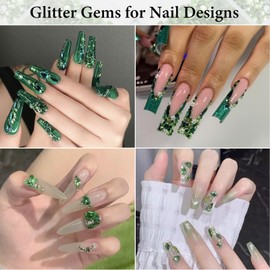 SUTOKAKA 3D Crystal Clear Nail Art Rhinestones Kit Multi Shapes Flatback Green Rhinestones Gems Round Diamond Jewels Beads with Pickup Pen Tweezer for Face Eyes Makeup Manicure Crafting