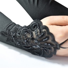 Instobig Long Black Satin Arm Warmers 1920s Dress for Women Flapper Accessories Fingerless Gloves