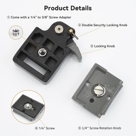 UTEBIT 323 RC2 Quick Release Plate, Aluminum Alloy Rapid Adapter with 1/4" and 3/8" Camera Screw Tripod Mount Plate Fit Only for Manfrotto Tripod (Grey)