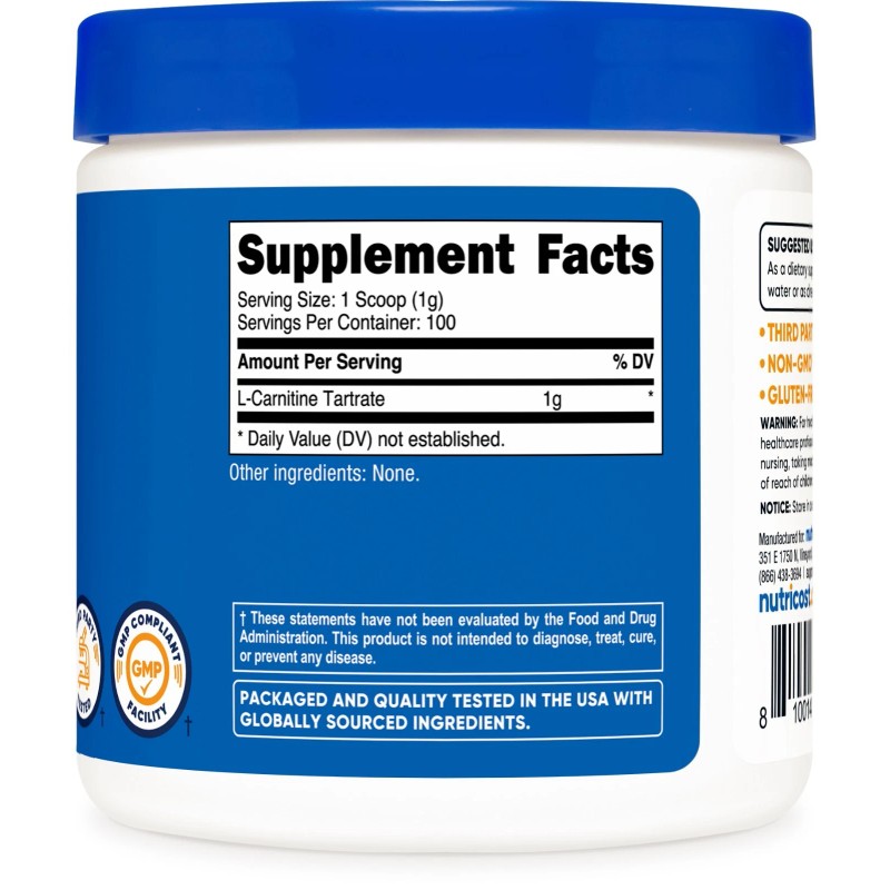 Nutricost L-Carnitine Tartrate Powder (100 Grams) - 1 Gram per