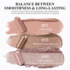 LUXAZA PRO Brown Eyeshadow Stick Makeup 3PCS Set, Neutral Shimmer and Matte Cream Eye Shadow, Metallic Bronze Smoky Eyeliner Brightener Pencil Crayon Kit, Gift for Women - Rosewood Bloom