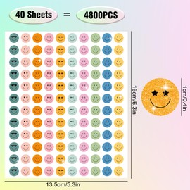 FYSUIMU Boho Shiny Happy Smile Face Stickers 0.4 Inch 10 Colors Teacher Reward Stickers 40 Sheets Round Bohemian Style Reward Labels for Behavior Incentive Chart Student Teacher Classroom, 4800Pcs