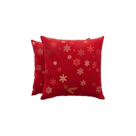 GAMUSI Set of 2 Christmas Cushion Covers 45 x 45 cm Decorative Sofa Zipper Jacquard Lurex Yarn Shiny Breathable Soft Red