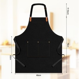 2 Pack Delantales de Cocina para Mujeres y Hombres con Tirantes Ajustables y Bolsillos Grandes, Delantales de Cocina para Parrilla Unisex Pintar Arte Estilista (Negro + Negro)