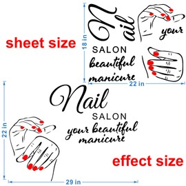 ANFRJJI Nail Salon Wall Decal with Elegant Manicure and Nail Polish Design, Removable PVC Wall Sticker for Beauty Salon and Spa Decor, Effect 22"x29inch (black-JWH271-red Nail)