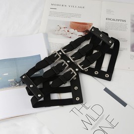 XFSRG Women's Belt Wide Elastic PU Leather Cut Out Rivets Adjustable with Buckle Vintage Waist Belt Waist Belt Corset Belt for Women Dresses Elastic Belt, black, One size fits all