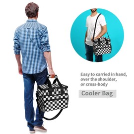 Black White Checkered Cooler Bag Insulated Cooler Soft Sided Cooler 24 Can Portable Picnic Bag Large Leakproof Lunch Bag Box for Beach Grocery Camping Travel Car Men Women