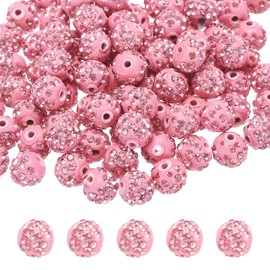 sourcing map 50pcs 10mm Rhinestone Beads for Jewelry Making, Bling Disco Bead Sparkle Diamond Clay Bead for Necklace Bracelet Christmas, Pink