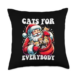 Cats For Everybody - Funny Santa Christmas Kitty Sack Gifts Throw Pillow