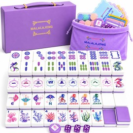 Purple Mahjong Tile Set, 168PCS Premium Melamine American Mahjong Game Sets Ocean Series 1.2” Mah Jongg Tiles with Portable Gift Box for Majong Players Girls’ Night & Weekly Clubs