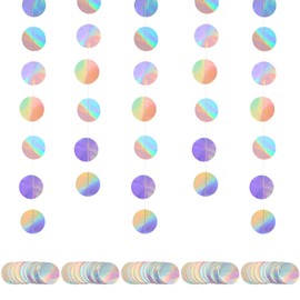 20 m Colourful Glitter Paper Circle Dots Garland, 4 Pieces Hanging Iridescent Round Garland for Birthday Wedding Party Decoration