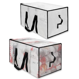 Storage Bag 88L, Set of 2 Waterproof Plastic Storage with Double Zip, Shoulder Strap, Reinforced Handles and Label Window, Storage for Clothes, Household and Toys