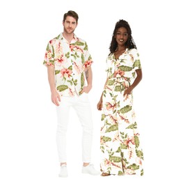 Matchable Couple Hawaiian Luau Shirt in Rafelsia Cream, Men, M