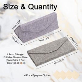 PATIKIL Foldable Glasses Case, 4 Pcs Triangle Magnetic Sunglasses Organizer Case PU Leather Hard Eyeglass Case with Eyeglass Cloth for Women Man Glasses, 4 Colors (Classic Texture)