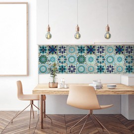 24Pcs Peel and Stick Tile Stickers, 4x4 Bathroom & Kitchen Backsplash Tile Decals Waterproof Self-Adhesive Square Vinyl Wall Decals Mandala Style Wall Decor (Best When adhered to Tiles