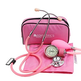 MEDIMETRICS | Kit Baumanómetro Aneroide + Estetoscopio Dúplex De Lujo (Rosa)