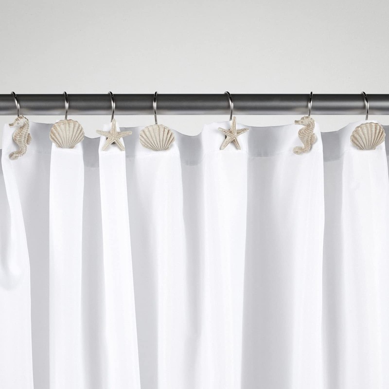 12-Pack of Beach-Themed Shower Curtain Stainless Steel Hooks, Decorative Seashell