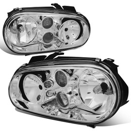 Auto Dynasty Headlights Assembly Compatible with 1999-2006 Golf Cabrio MK4, Driver and Passenger Side Halogen Headlamps Replacement w/Projector Fog Lamps, Chrome Housing