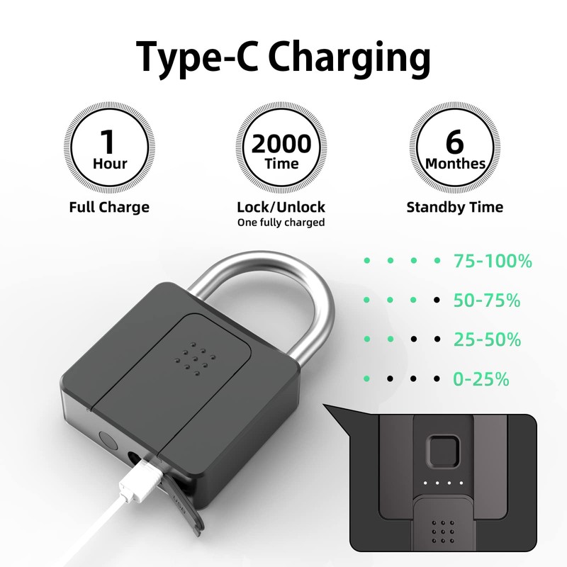 Fingerprint Padlock, Pothunder Smart Lock with APP Fingerprint Key, Keyed