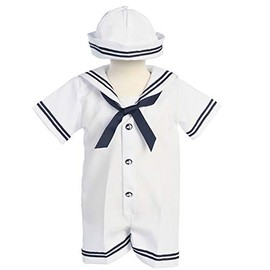 Lito Baby Boys White Navy Sailor Romper Hat Set 18-24M