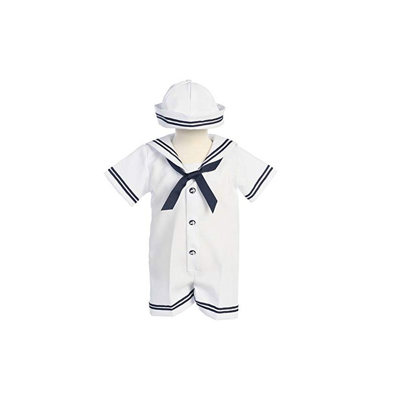 Lito Baby Boys White Navy Sailor Romper Hat Set 18-24M