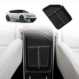 BestEvMod for EV6 Center Console Organizer Tray Interior Accessories Armrest Storage Box ABS Material with PVC Trim Compatible with 2022 2023 Kia EV6 Accessories(Middle Organizer)