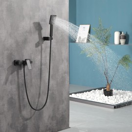 Taplong Matte Black Handheld Shower Head Set, Wall Mount Hand held Showerheads Set Showerhead Kit with Wall Connector and Hose Set for Bathroom Showering System Contemporary Square Style