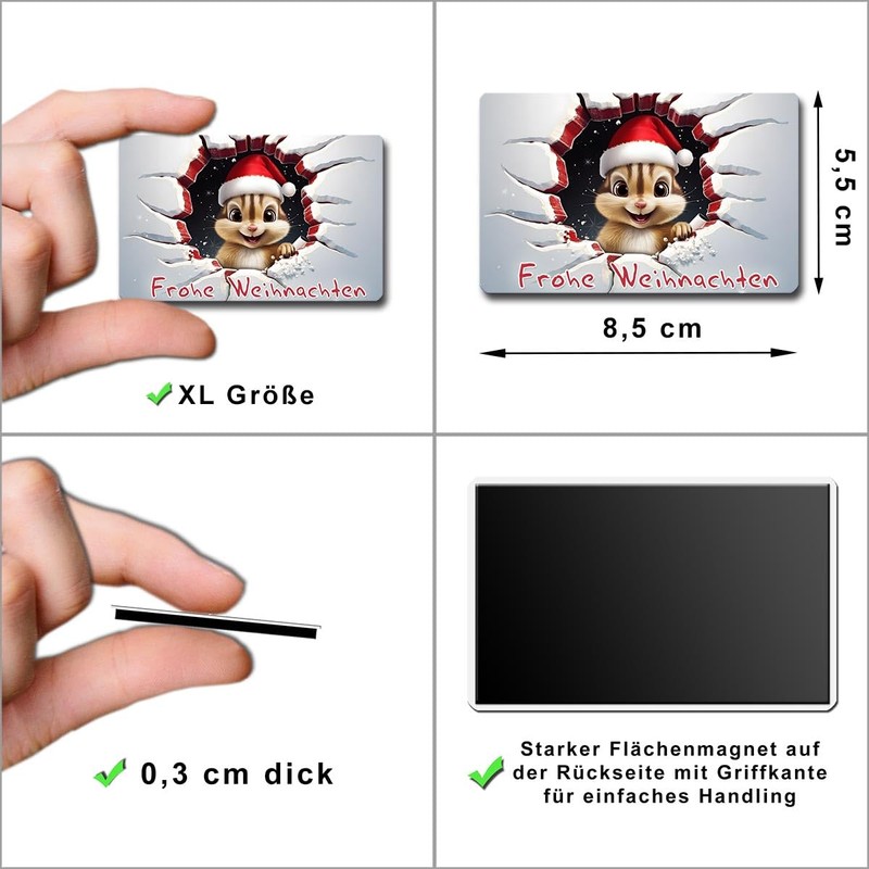 TRIOSK Christmas Magnets 3D Illusion Fridge Magnet Chipmunk with Saying