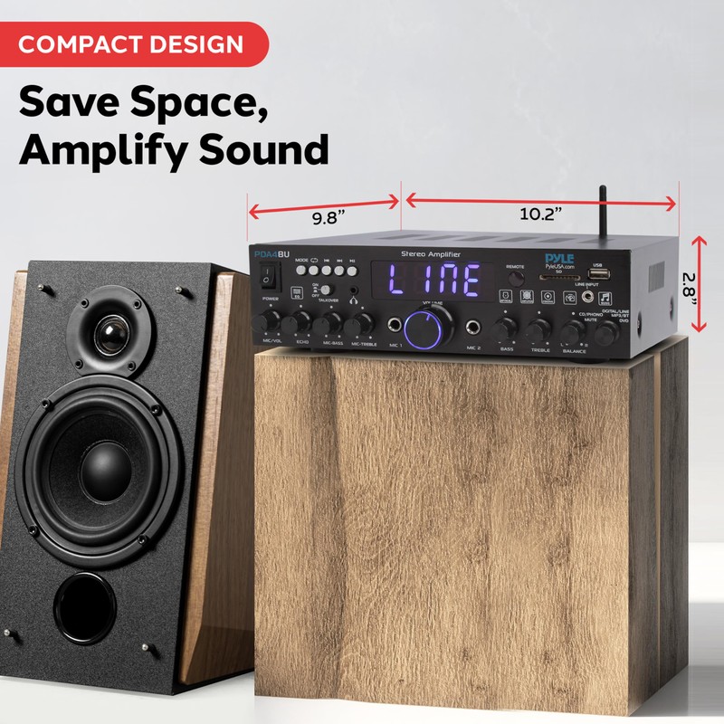 Pyle Wireless Bluetooth Home Stereo Amplifier- Multi-Channel, 200W Power Amplifier,