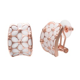 Vissen White Flower Rose Gold Stud Earrings Women's Earrings Pull Through Fashion Jewellery Earrings, Rose gold plated