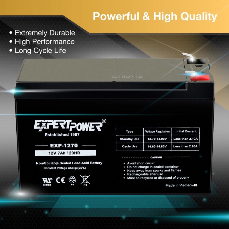 Expert Power 12 Volt 7ah Rechargeable Battery with F1 (.187)