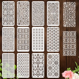 beinkmake 12Pcs Vintage Brocade Floral Stencil PET Painting Templates Flower Inlay Border Stencils for Furniture Reusable DIY Craft for Wall Wood Fabric Canvas Paper Home Decor 3.94 x 7.87 inch