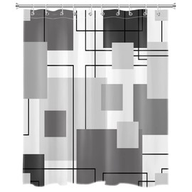 LB Grey and White Striped Geometric Shower Curtain Decor, Abstract Mid Century Modern Black Shower Curtains for Bathroom 60X72 inch Polyester Fabric Bathroom Decoration Bath Curtains Hooks Included