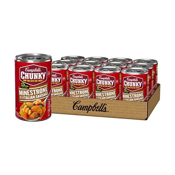 Campbell’s Chunky Soup, Minestrone With Italian Sausage Soup, 18.8 Ounce Can (Case Of 12)