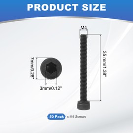 PATIKIL M4 x 35mm Hex Socket Head Screws Cap Bolt, 50 Pack 12.9 Grade Carbon Steel Hexagon Socket Screw Hex Socket Drive Machine with Wrenches, Black