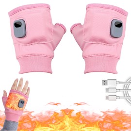 Heated Gloves for Women,Portable Heating Gloves with Digital Display,Rechargeable Heated Gloves,Smart Thermostatic Heated Fingerless,for Outdoor Work, Cycling, Skiing (Pink)