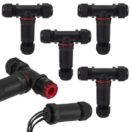 Pack of 4 Cable Connectors Waterproof IP68, T-shape Junction Box Terminal Box Cable Connector Waterproof 5-Pin Earth Cable Connection Sleeve for Diameter 3-15 mm Cable Diameter