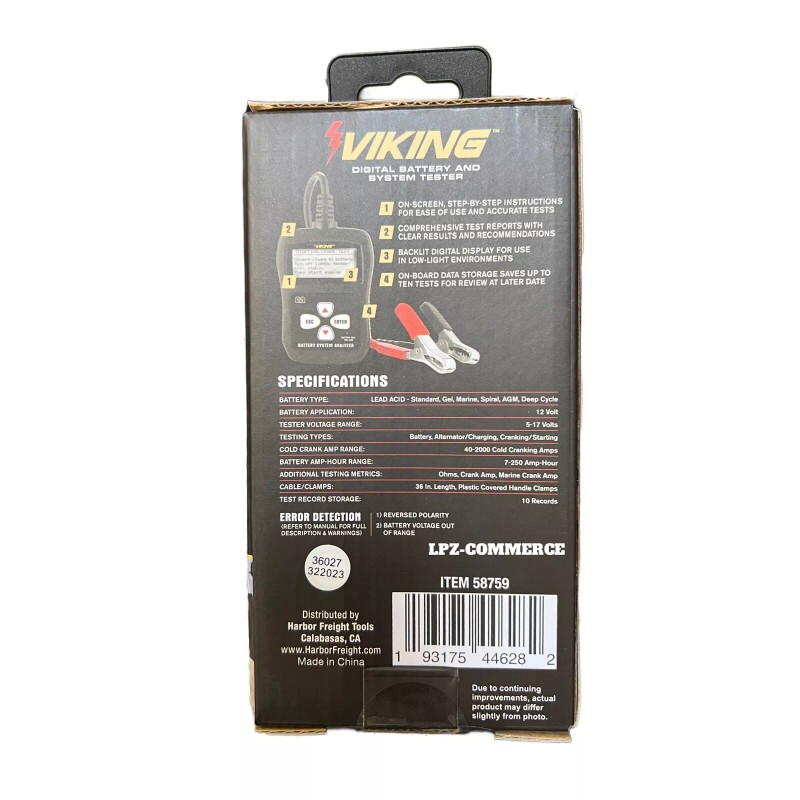 Viking Digital Battery and System Tester Diagnose 12 Volt 58759
