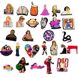 28PCS Croc Charms, Shoe Charms, Cute TS Theme Shoe Decorations, Singer Music Theme Shoe Charm Decoration for Kids Teens Boys Girls Men Women Party Birthday Gift Bracelet Wristband Accessories