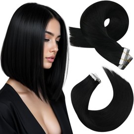 Moresoo Tape in Hair Extensions Real Human Hair Jet Black Remy Human Hair Short Tape for Bob Hair 10 Inch 20pcs/30g #1