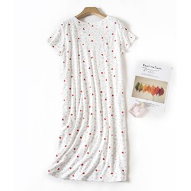 CHUNG Women Nighties Short Sleeve Above Knee Soft Cotton Nightdress Ladies loose Cute Animal Floral Print Summer Loungwear Sleepwear,88-LittleHeart,L(20-22)