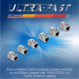 TRENDnet Cat6A RJ45 Keystone Inline Coupler Keystone Jack, 6-Pack, TC-KC06C6A, Keystone Jack Female to Female for Wall Plates & Blank Shielded Keystone Patch Panels, Silver