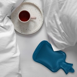 Relaxdays Hot Water Bottle 1 Litre No Cover Kids & Adults Rubber Hot Water Bag with Screw Cap Blue