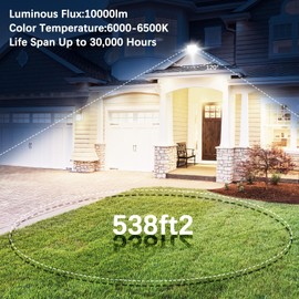 Paideste 100W Flood Light Outdoor: 2 Pack 10000LM Bright LED Plug-in Flood Light, IP66 Waterproof, 100-265V, 6500K Daylight White, Plug-and-Play, Heat Dissipation, Ideal for Yard, Garage, Stadium